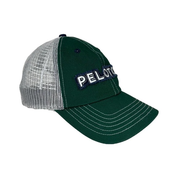 Peloton Green Navy Trucker Hat Adjustable Logo Spellout Mesh Spin Athleisure - Picture 2 of 7